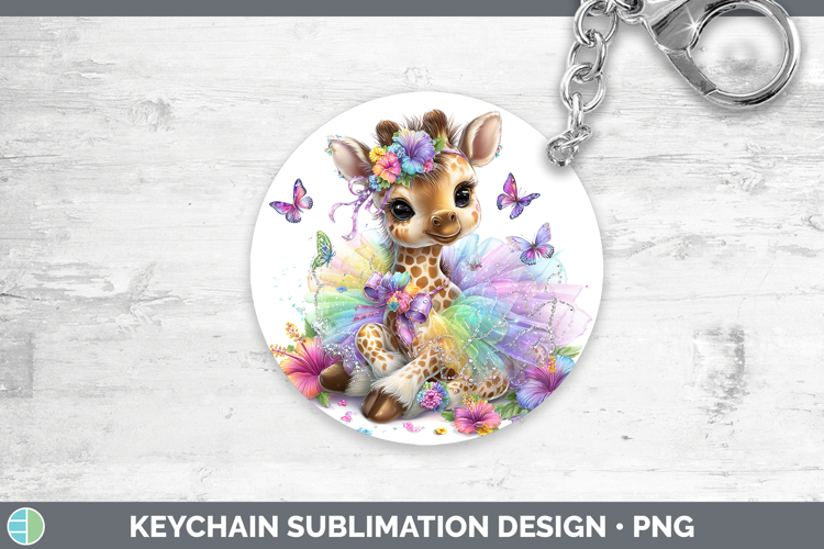 Safari Rainbow Summer Giraffe Keychain Sublimation Keyring D