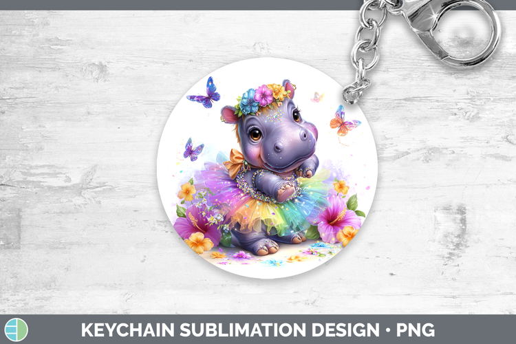 Safari Rainbow Summer Hippo Keychain Sublimation Keyring Des