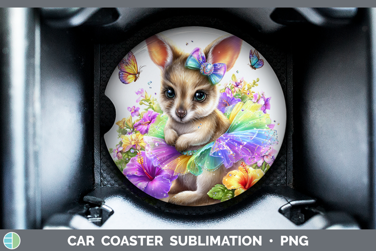 Safari Rainbow Summer Kangaroo Car Coaster Sublimation Desi