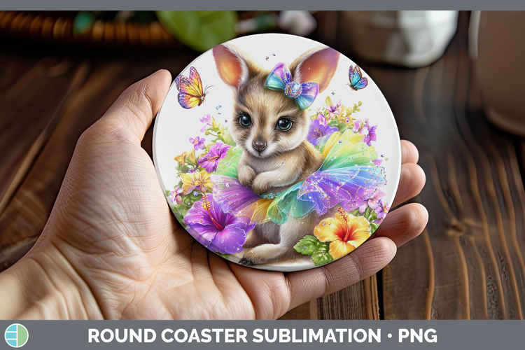 Safari Rainbow Summer Kangaroo Round Coaster Sublimation Coa