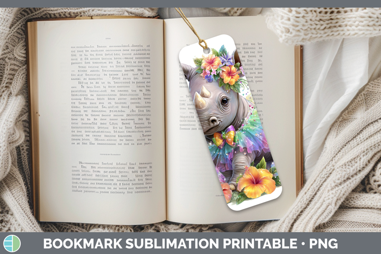 Safari Rainbow Summer Rhino Bookmark Sublimation Printable D
