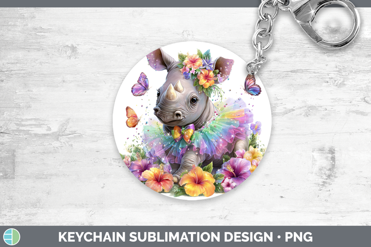 Safari Rainbow Summer Rhino Keychain Sublimation Keyring Des