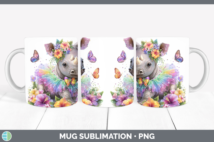 Safari Rainbow Summer Rhino Mug Wrap Sublimation Coffee Cup