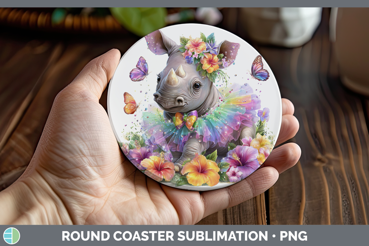 Safari Rainbow Summer Rhino Round Coaster Sublimation Coaste