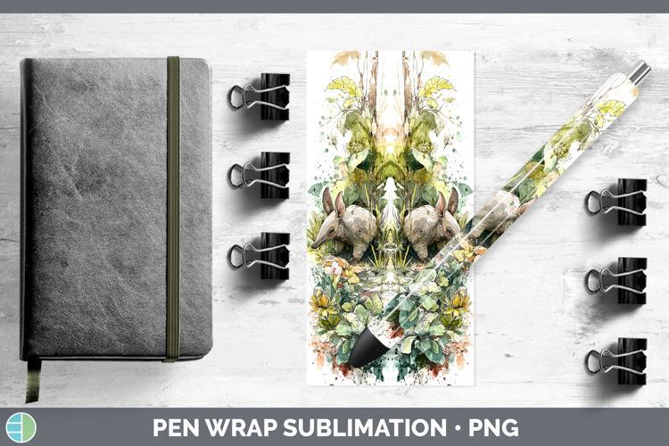 Aardvark Safari Sketch Pen Wrap Sublimation Design