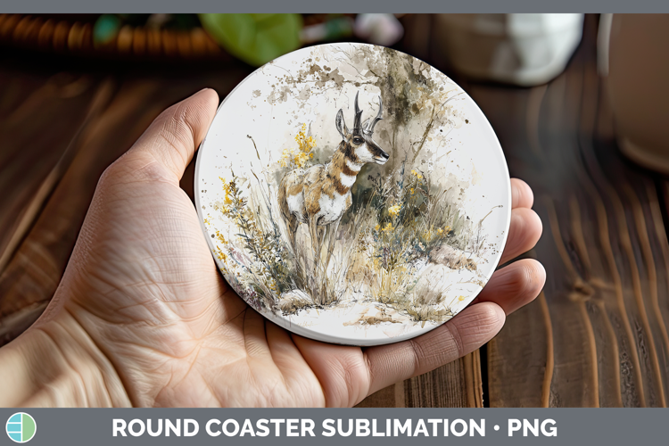 Antelope Safari Sketch Round Coaster Sublimation Design