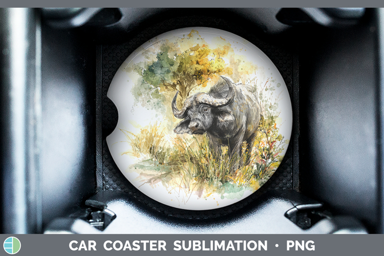 Buffalo Safari Sketch Car Coaster Sublimation Design