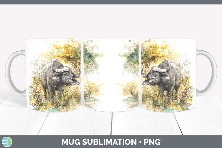 Buffalo Safari Sketch Mug Wrap Sublimation Design