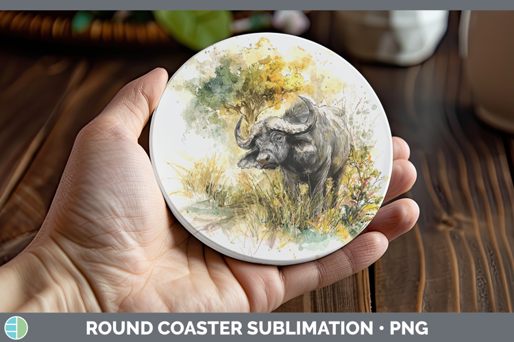 Buffalo Safari Sketch Round Coaster Sublimation Design