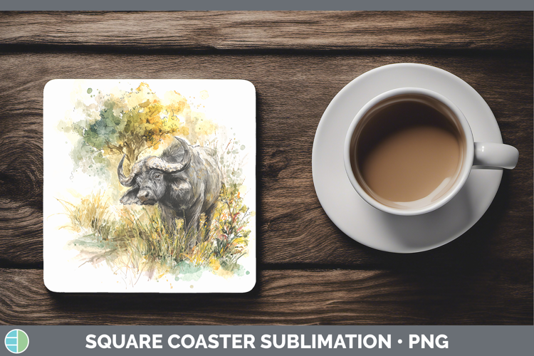 Buffalo Safari Sketch Square Coaster Sublimation Design