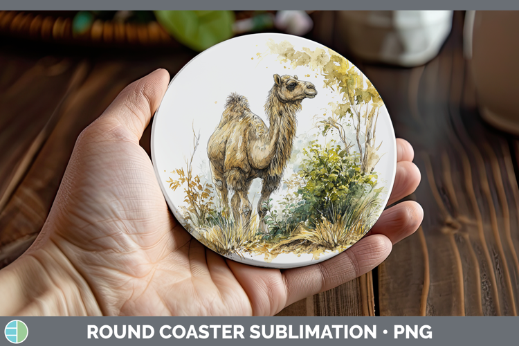 Camel Safari Sketch Round Coaster Sublimation Design