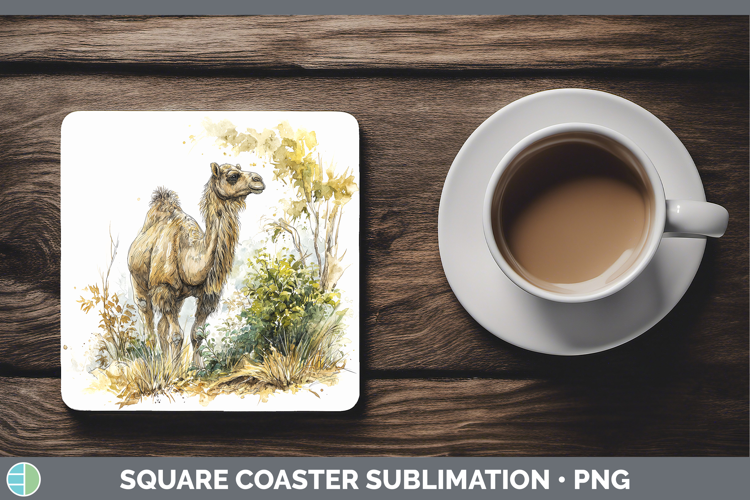 Camel Safari Sketch Square Coaster Sublimation Design