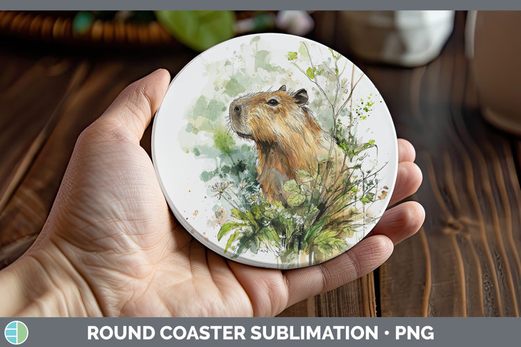 Capybara Safari Sketch Round Coaster Sublimation Design