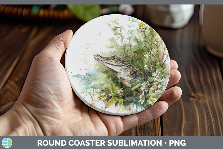 Crocodile Safari Sketch Round Coaster Sublimation Design