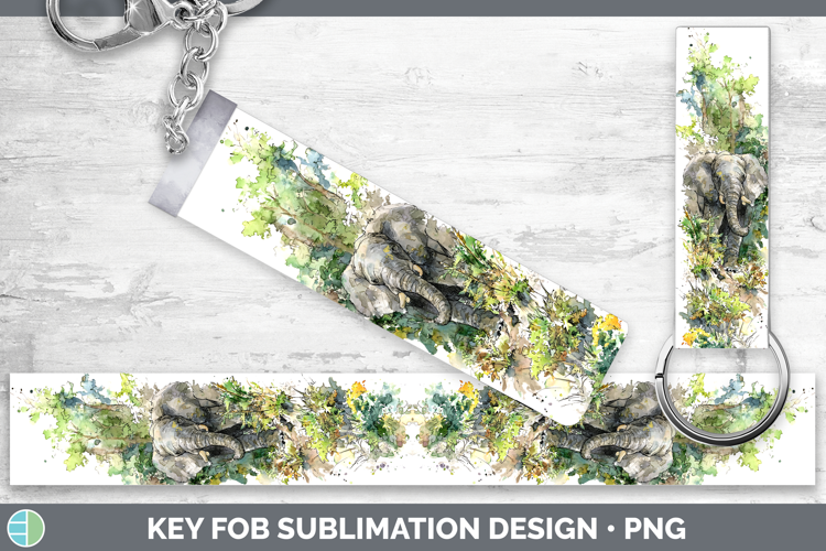 Elephant Safari Sketch Key Fob Sublimation Design