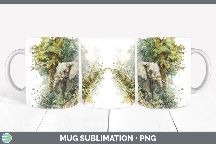 Elephant Safari Sketch Mug Wrap Sublimation Design