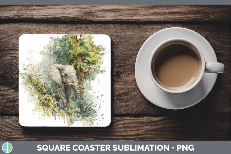 Elephant Safari Sketch Square Coaster Sublimation Design
