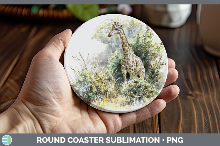 Giraffe Safari Sketch Round Coaster Sublimation Design