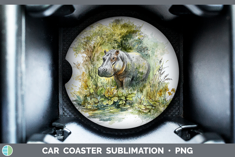 Hippo Safari Sketch Car Coaster Sublimation Design