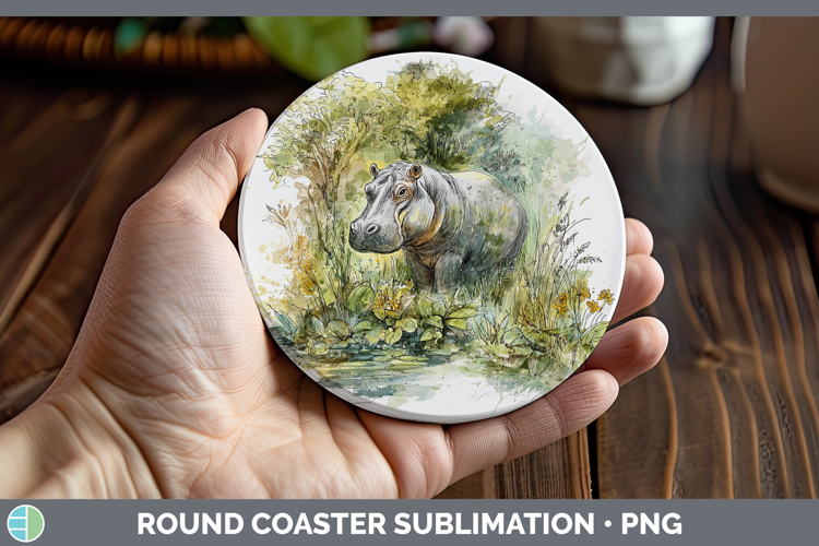 Hippo Safari Sketch Round Coaster Sublimation Design