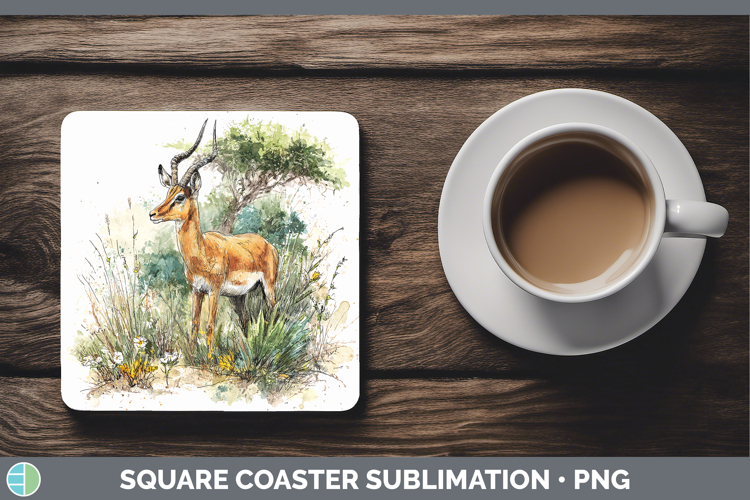 Impala Safari Sketch Square Coaster Sublimation Design