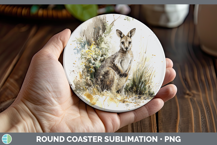 Kangaroo Safari Sketch Round Coaster Sublimation Design
