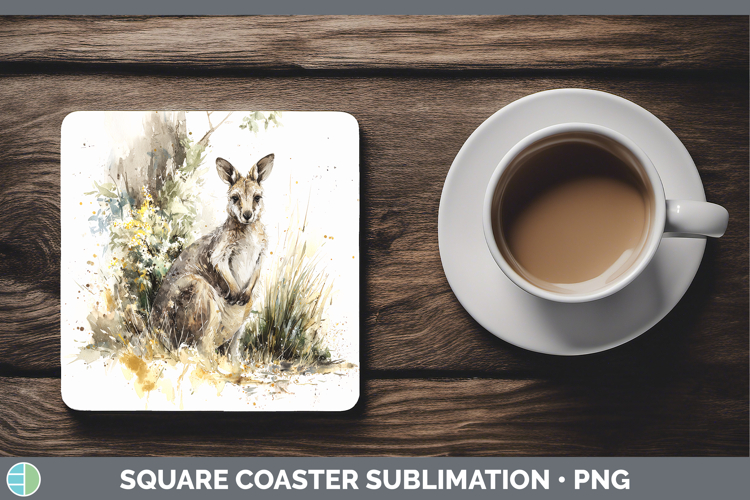 Kangaroo Safari Sketch Square Coaster Sublimation Design