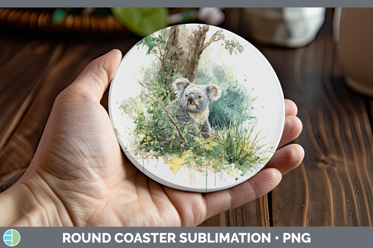 Koala Safari Sketch Round Coaster Sublimation Design