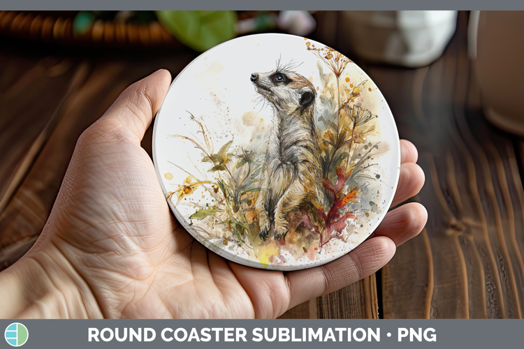 Meerkat Safari Sketch Round Coaster Sublimation Design