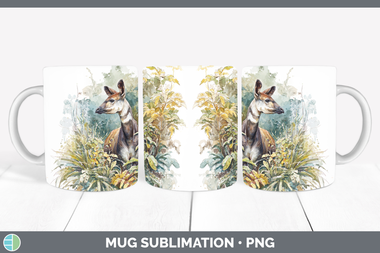 Okapi Safari Sketch Mug Wrap Sublimation Design