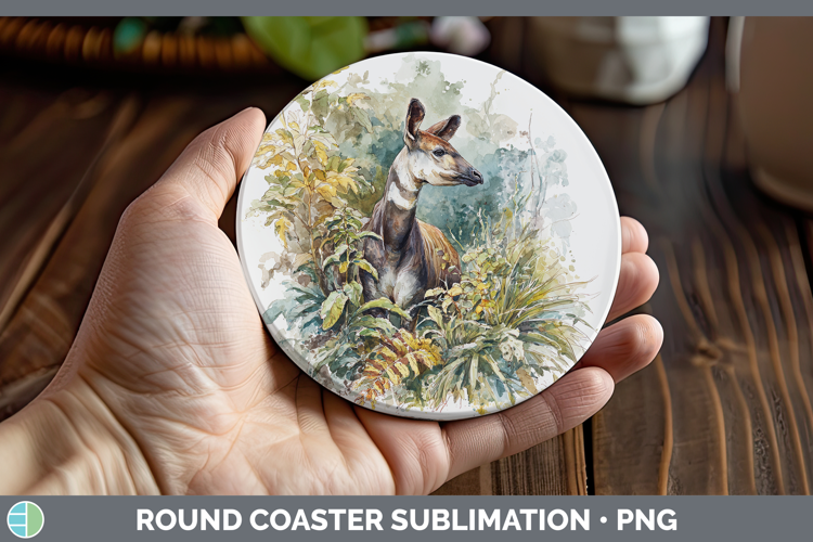 Okapi Safari Sketch Round Coaster Sublimation Design