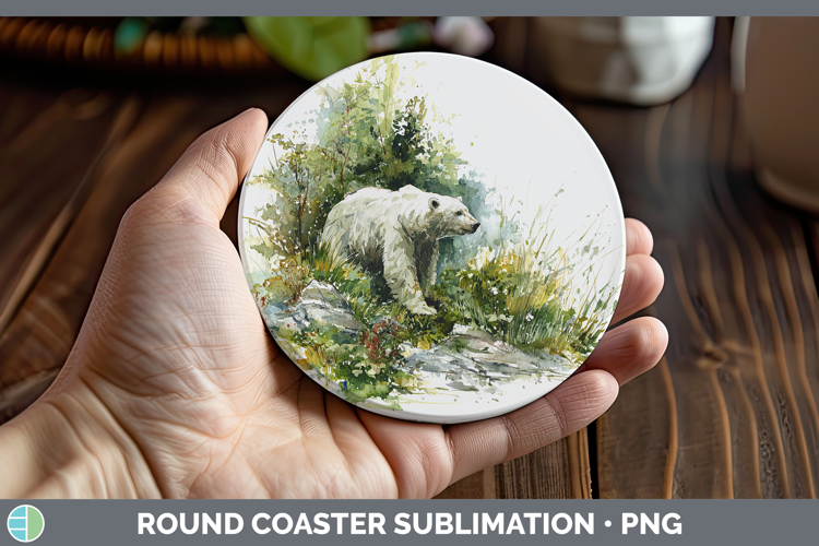 Polar Bear Safari Sketch Round Coaster Sublimation Design