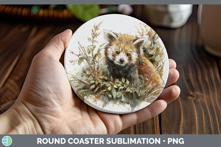 Red Panda Safari Sketch Round Coaster Sublimation Design
