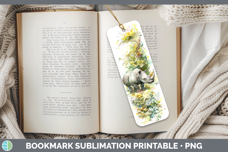 Rhino Safari Sketch Bookmark Sublimation Design