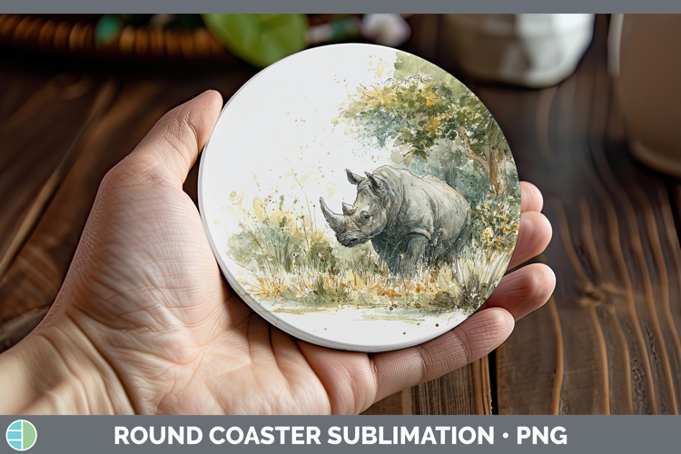 Rhino Safari Sketch Round Coaster Sublimation Design