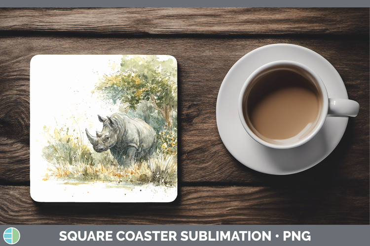 Rhino Safari Sketch Square Coaster Sublimation Design