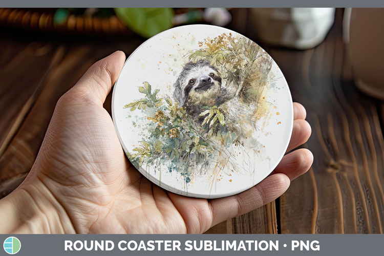 Sloth Safari Sketch Round Coaster Sublimation Design