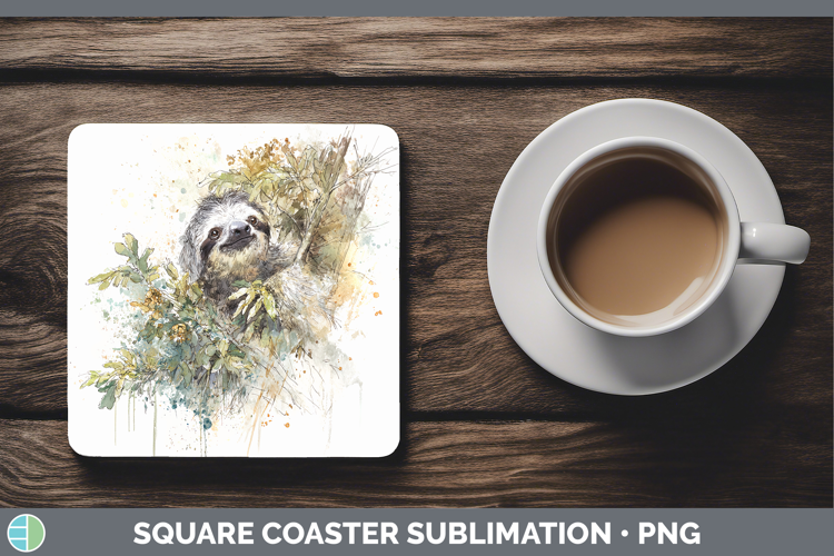Sloth Safari Sketch Square Coaster Sublimation Design