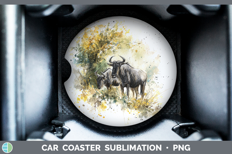 Wildebeest Safari Sketch Car Coaster Sublimation Design