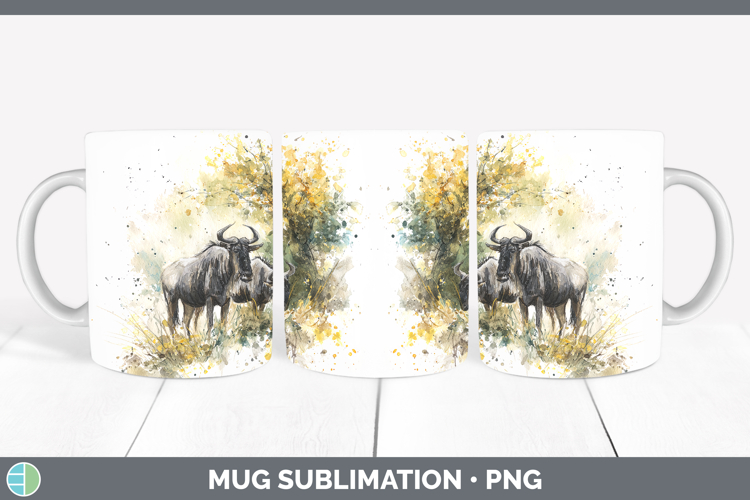 Wildebeest Safari Sketch Mug Wrap Sublimation Design