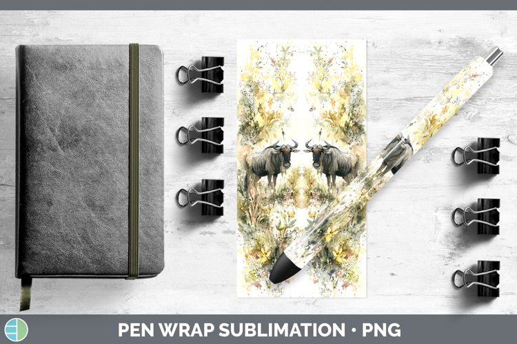 Wildebeest Safari Sketch Pen Wrap Sublimation Design