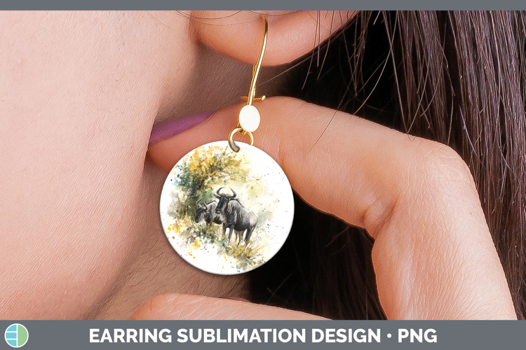 Wildebeest Safari Sketch Round Earrings Sublimation Design