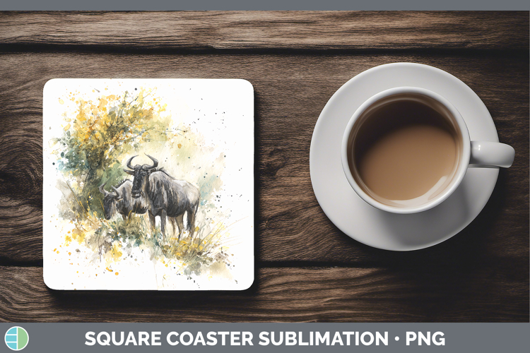 Wildebeest Safari Sketch Square Coaster Sublimation Design