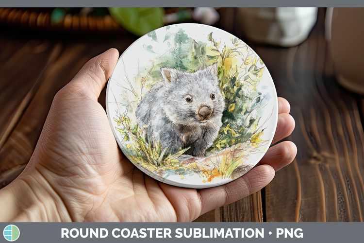 Wombat Safari Sketch Round Coaster Sublimation Design