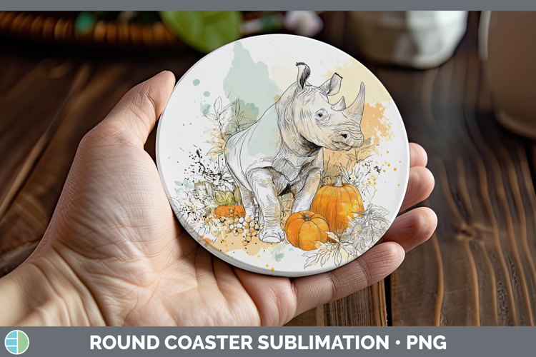 Safari Splash Halloween Rhino Round Coaster Sublimation Coas