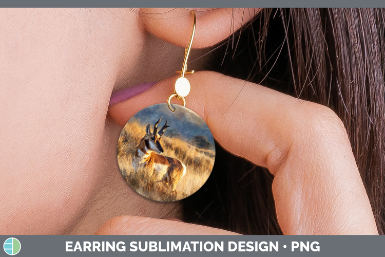 Antelope Safari Sunset Round Earrings Sublimation Design