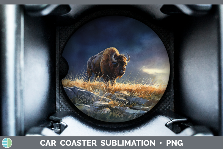 Buffalo Safari Sunset Car Coaster Sublimation Design