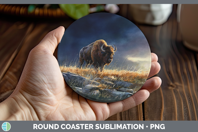 Buffalo Safari Sunset Round Coaster Sublimation Design