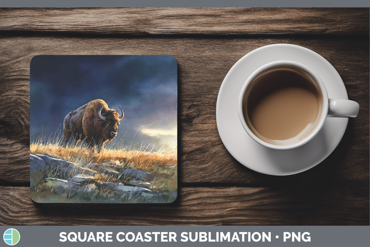 Buffalo Safari Sunset Square Coaster Sublimation Design