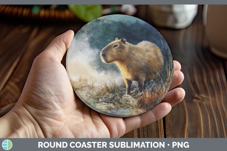 Capybara Safari Sunset Round Coaster Sublimation Design